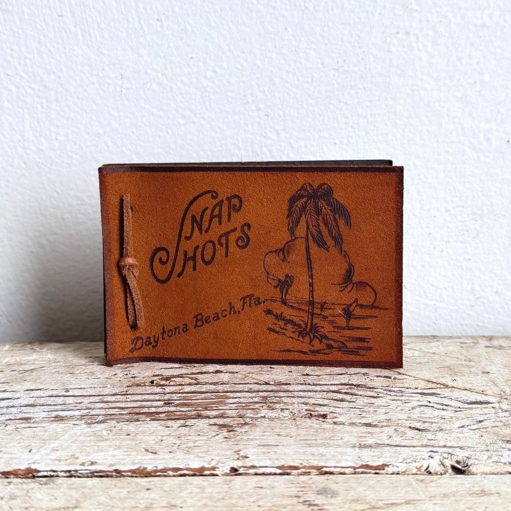 Vintage Daytona Beach Florida Leather Snap Shots Photo Album Souvenir